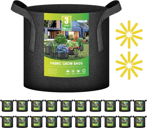 Vista 20 de iPower - Bolsa de cultivo para plantas de 5 galones, paquete de 6, resistentes, de tela con asas de nylon, contenedores de 300g de tela no tejida