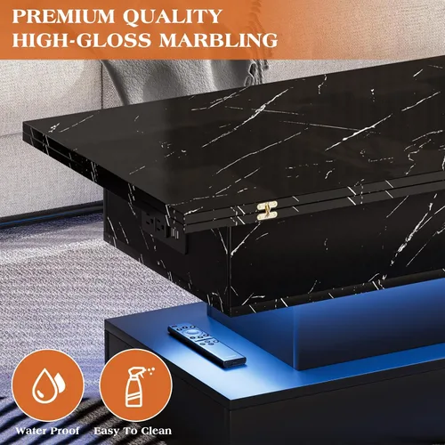 Vista 6 de SYESWAY Mesa de Centro Elevable de 39.4" con Estación de Carga, Mesa de Centro Multifuncional 4 en 1 con Almacenamiento y Compartimentos Ocultos
