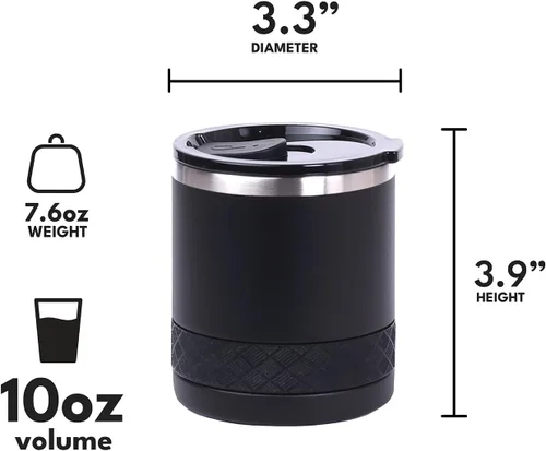 Vista 2 de Elemental Recess Vaso bajo de 10 oz, taza de acero inoxidable de triple pared con tapa de Tritan no fracturable, vaso de whisky aislado, taza