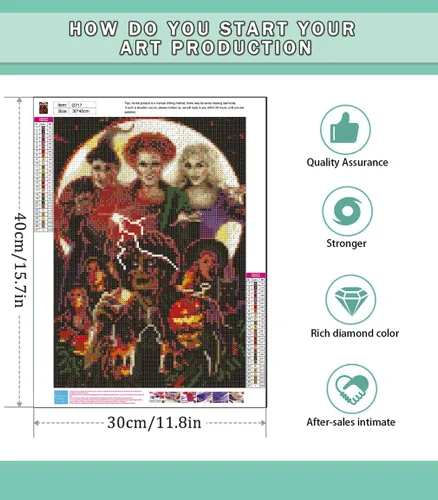 Vista 3 de Kits de pintura de diamantes para adultos, arte de diamantes de imitación, arte de Halloween, lienzo HD para bricolaje, taladro completo 5D