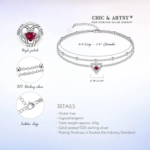 Vista 171 de CHIC & ARTSY Tobilleras delicadas de plata de ley S925 para verano, pulsera de tobillo ajustable multicapa para playa, joyería de pie para mujer