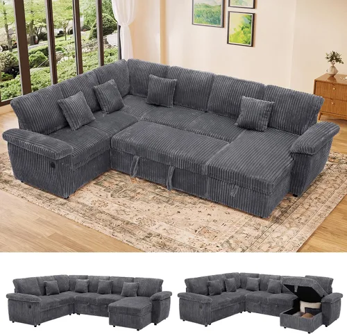 Vista 9 de Sofá cama modular modular con cama extraíble, 104 pulgadas en forma de U de 7 asientos, sofás seccionales para sala de estar, cómodo sofá cama