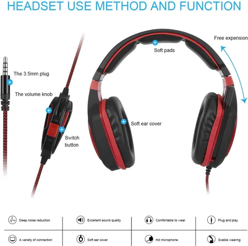 Vista 7 de Anivia AH28 - Auriculares estéreo con cable para computadora con micrófono, graves con control de volumen, aislamiento de ruido para múltiples