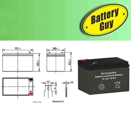 Vista 6 de BatteryGuy Rascal 8 baterías de repuesto 12V 12Ah SLA equivalente a la marca (Recargable), cantidad de 2