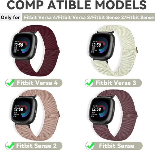 Vista 4 de Paquete de 4 correas elásticas de nailon, compatibles con Fitbit Versa 4/Fitbit Versa 3/Fitbit Sense 2/Fitbit Sense, correa ajustable suave