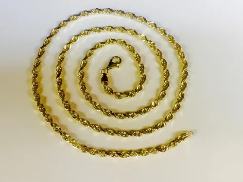 Vista 2 de 10 kt sólido amarillo oro diamond Cut cadena de cuerda colgantecollar 4 mm