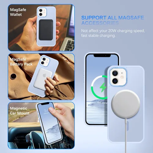 Vista 2 de BENTOBEN Funda magnética para iPhone 12, iPhone 12 Pro [compatible con Magsafe], funda translúcida mate, delgada, a prueba de golpes, para mujeres