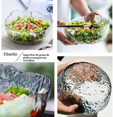 Vista 3 de TOSSOW - Tazón de ensalada de vidrio de forma irregular, cuencos para servir Pyrex de 25 onzas para preparación de cocina, frutas, aperitivos, Gris