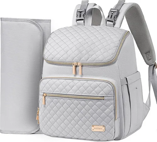 Vista 10 de Mochila para pañales Weitars con cambiador, mochila para pañales de bebé, mochila para pañales de viaje, bolso para pañales para mamá, 5 bolsillos