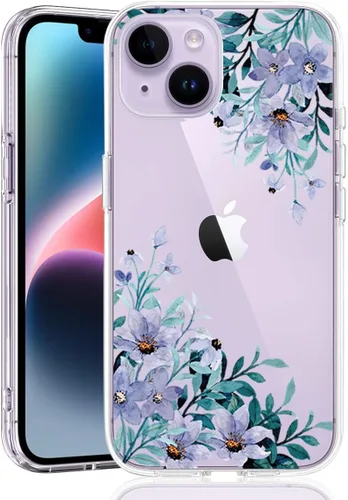 Vista 32 de Compatible con iPhone 14, funda protectora de encaje negro transparente con flores florales a prueba de golpes, parte trasera dura, delgada, bonita