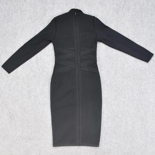 Vista 4 de BEAUKEY Vestido de manga larga HLBandage con correa cruzada acanalada
