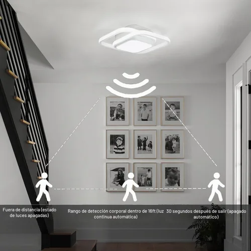 Vista 3 de Lámpara de techo LED con sensor de movimiento de 12.6 pulgadas para interiores, 36 W 6000 K, lámpara de techo blanca de montaje empotrado moderna