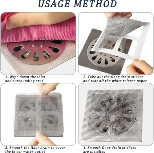Vista 4 de Disposable Hair Drain Stickers, 60 Pack 4x4 Fiberglass Disposable Drain Covers Self Adhesive Multipurpose Square Covers for Shower Bathtub
