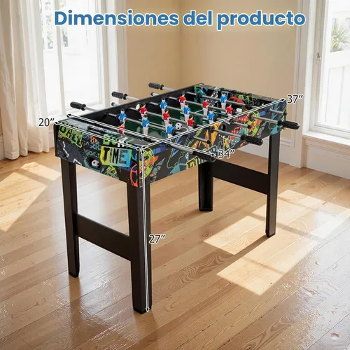 Vista 5 de GYMAX Mesa de futbolín, juego de mesa de fútbol de 37 pulgadas con 2 bolas, anotadores manuales, construcción de MDF resistente para sala
