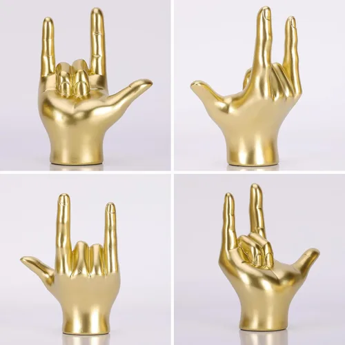 Vista 7 de DOVDOV Estatua de gesto "I Love You", detalles dorados para decoración del hogar, decoración de escultura de mano de arte moderno, oficina, boda