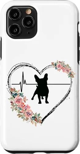Vista 29 de French Bulldog Heartbeat with Flowers On White Case for iPhone 17