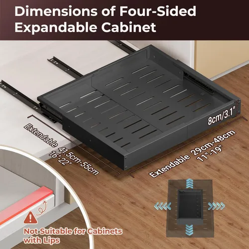 Vista 2 de 1 paquete de cajones extraíbles para armarios, cajón deslizante de ancho expandible (12"-19") y profundidad (17"-23") con 3 rieles deslizantes