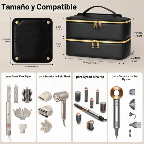 Vista 7 de Bolsa de viaje para herramientas para el cabello con alfombrilla resistente al calor para Shark Flex, funda de viaje impermeable de piel sintética