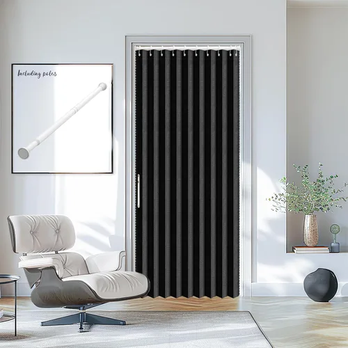 Vista 25 de AJAZZ Conjunto: Barras para cortinas sin perforación (28-39" de ancho) y cortina acordeón para puerta, beige 43" de ancho × 78" de largo, puertas