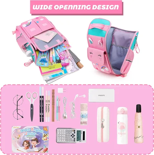 Vista 5 de Tanou Mochila rodante para niñas y niños, mochila ligera y transpirable, linda mochila con ruedas para viajes escolares, Viajar