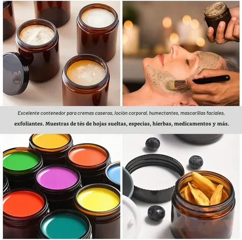 Vista 5 de Frascos de vidrio de 4 onzas con tapas, paquete de 16 frascos ámbar con tapas y forros internos, boca ancha Frascos de vidrio negros para crema