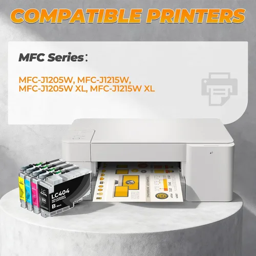 Vista 2 de LC404 - Paquete de 4 cartuchos de tinta (3000 páginas) compatibles con MFC-J1205W para impresora Brother LC404 LC404XL, funciona con impresora