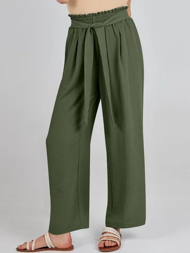 Vista 3 de ANRABESS Pantalones palazzo de pierna ancha para mujer con bolsillos, cintura alta, nudo de lazo, negocios, casual, de moda, bohemios