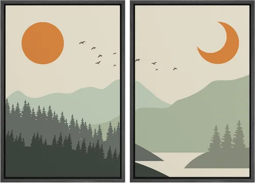 Vista 71 de Ashbrook - Set de arte de pared en lienzo enmarcado, tonos orgánicos de la tierra en beige y marrón con ilustraciones de trazos circulares, arte