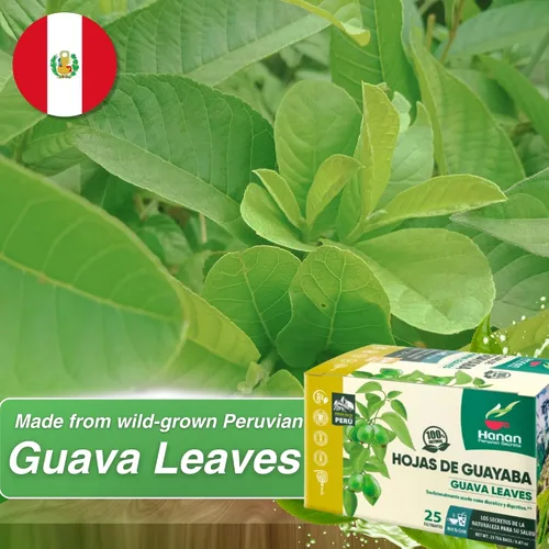 Vista 2 de Hanan Peruvian Secrets Hojas De Guayaba - Té de hierbas Hojas de guayaba 100% naturales 25 bolsas de té Apoya naturalmente las molestias