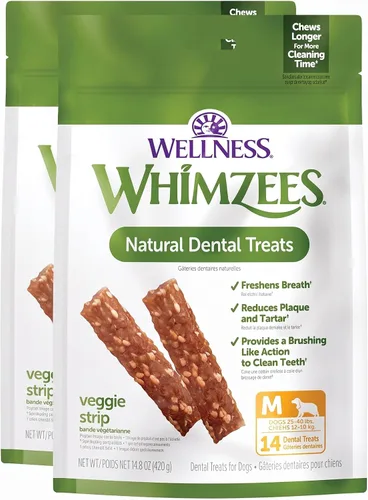 Vista 12 de WHIMZEES Wellness Veggie Sausage - Golosinas dentales para perros, masticables naturales, barra de gran tamaño (7 unidades)