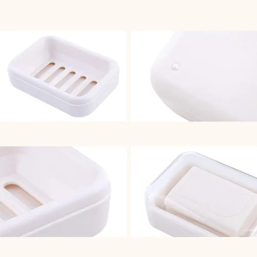 Vista 9 de Yardwe Bandeja de jabón de plástico con tapa transparente, soporte para jabón de drenaje para baño y cocina (beige blanco)