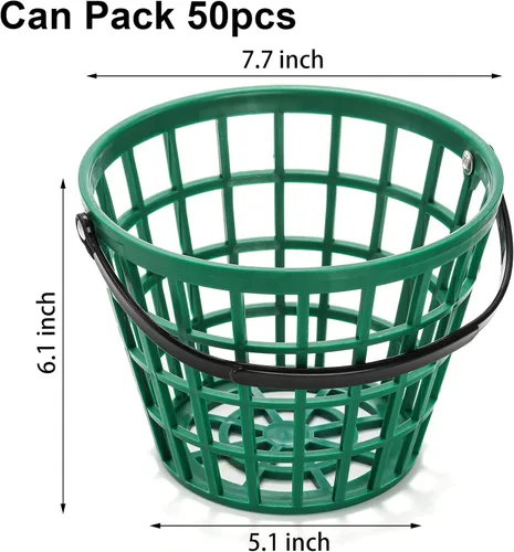 Vista 2 de Bekith Paquete de 2 cestas de plástico para pelotas de golf, cubo de pelota de golf con asa, capacidad para 40-50 bolas, color verde