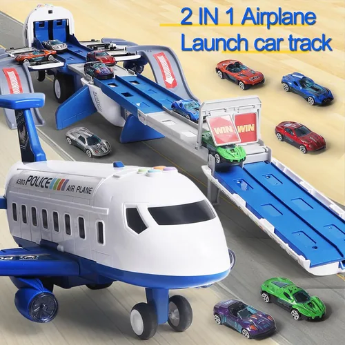 Vista 5 de Juguete de Avión Pista de Carreras para Niños, Plegable de 4 Capas Juego de Pista de Coche para Niños Pequeños, Avión de Juguete Transportador