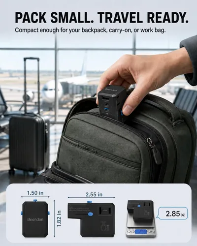 Vista 5 de BEONDON Adaptador de viaje universal, cargador USB-C de 25 W, enchufes de negro (Black-25)