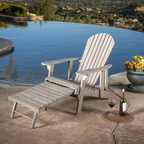 Vista 3 de Halley Adirondack silla reclinable de madera con reposapies, gris