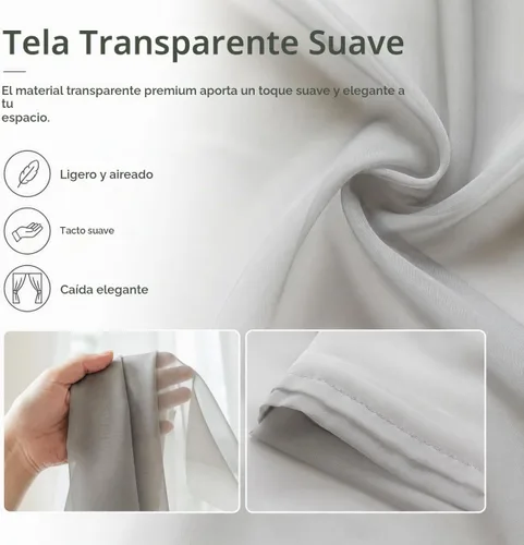 Vista 4 de Aquazolax - Cortinas transparentes para puerta y ventana gris - Cortinas con bolsillo para barra de 25 x 40 pulgadas para puertas de cristal
