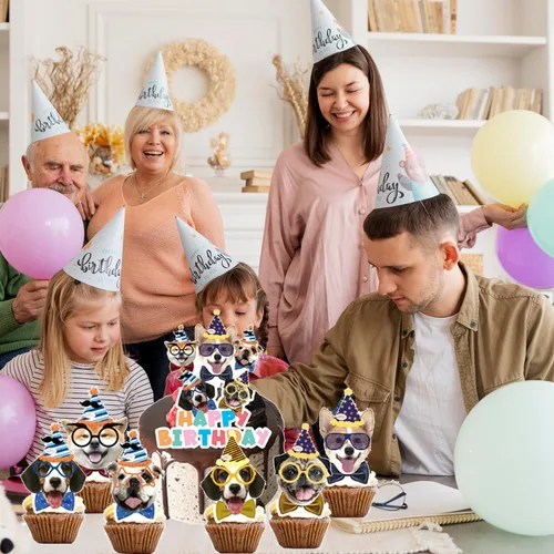Vista 6 de 25 piezas de suministros de fiesta de cumpleaños para perros y mascotas, decoración de cupcakes para niños, regalos de fiesta de cumpleaños