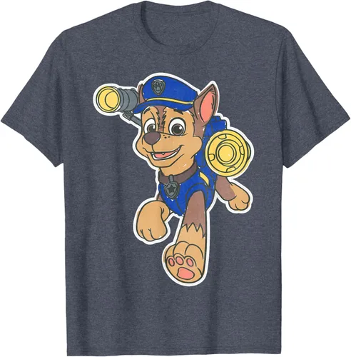 Vista 110 de Paw Patrol Chase Character Patch - Camiseta negra de manga corta con cuello redondo y ajuste clásico, talla S Negro