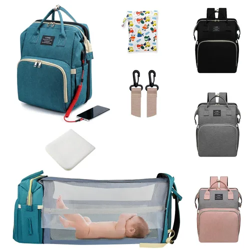 Vista 9 de ANWTOTU Mochila Bolsa para Pañales, Verde militar Mochila de viaje impermeable multifuncional con cambiador, estuche para chupete y correas