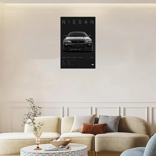 Vista 3 de JDM - Póster GTR para pared de automóvil deportivo, arte de pared R34 R35 GTR, decoración de pared de auto de carreras, póster de lienzo