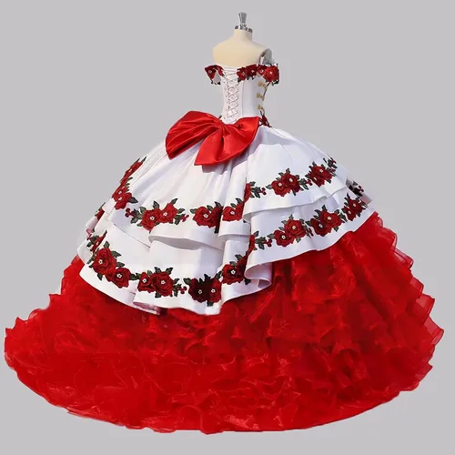 Vista 4 de Vingate Floral Flowers Emroidery Vestidos de quinceañera con volantes vestido de baile dulce 16 vestidos de fiesta de graduación