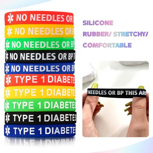 Vista 3 de XUANPAI Paquete de 5 pulseras de goma de silicona deportiva de alerta de emergencia médica para hombres, mujeres y niños