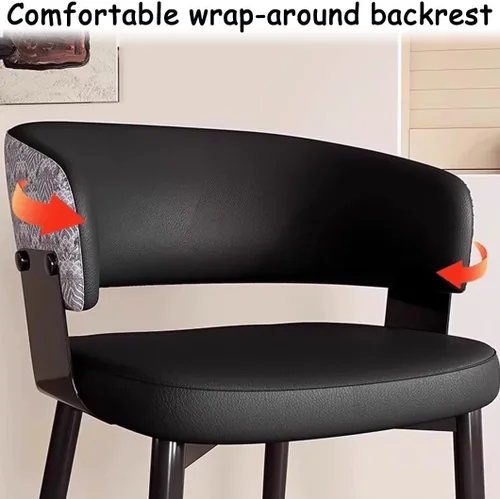 Vista 4 de YVYKFZD Juego de sillas de comedor, silla de comedor con patas de metal y respaldo curvo, sillas de cocina tapizadas de cuero, reposabrazos, silla