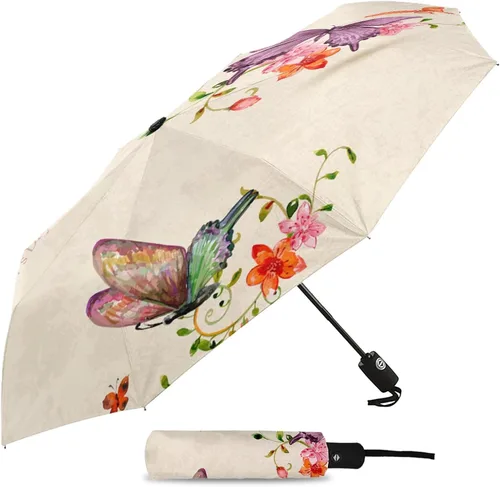Vista 2 de DHDM Watercolor Automatic Umbrella for Rain Foldable Parasol Umbrella Eight strand Outdoor Umbrellas