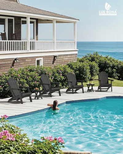Vista 6 de LUE BONA - Silla plegable Adirondack, portavasos, juego de 4, color negro