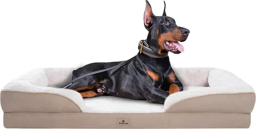 Vista 28 de Cama Sofá Ortopédica para Perros de Tamaño Grande con Soporte de Espuma de Huevo, Cojines Reforzados de Cuatro Lados, Tela Suave Resistente al