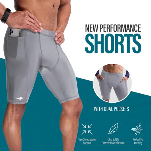 Vista 2 de CompressionZ Men's Compression Shorts with Pockets - Performance Sport Spandex Compression Underwear 8
