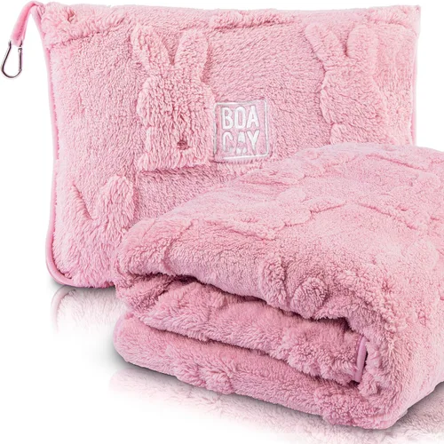 Vista 8 de BOACAY Manta de viaje para niños pequeños para avión, automóvil, manta suave para niños para guardería, almohada para niñas, niños con clip