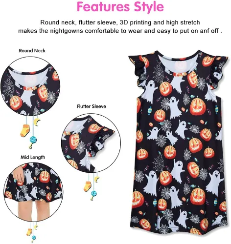 Vista 3 de uideazone - Camisón para dormir con manga de holanes para niñas de 5 a 12 años