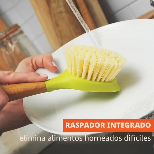 Vista 6 de Full Circle Be Good - Cepillo para platos de cocina con mango de bambú, cepillo individual, verde, 2